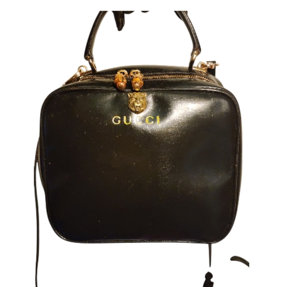 Gucci Black Patent Vanity Lunch Box Top Handle Bag  Crossbody Authentic 100% - Picture 4 of 15